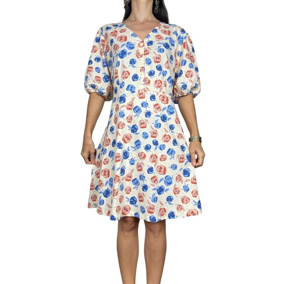 PRINCESS HIGHWAY Clara Cream Floral Linen Blend Puff Sleeve Dress Plus Size 16 - Picture 4 of 12